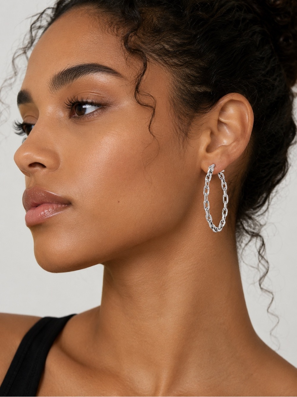 925 Sterling Silver Cable Chain Link Hoop Earrings Modern Statement - Picture 4 of 4